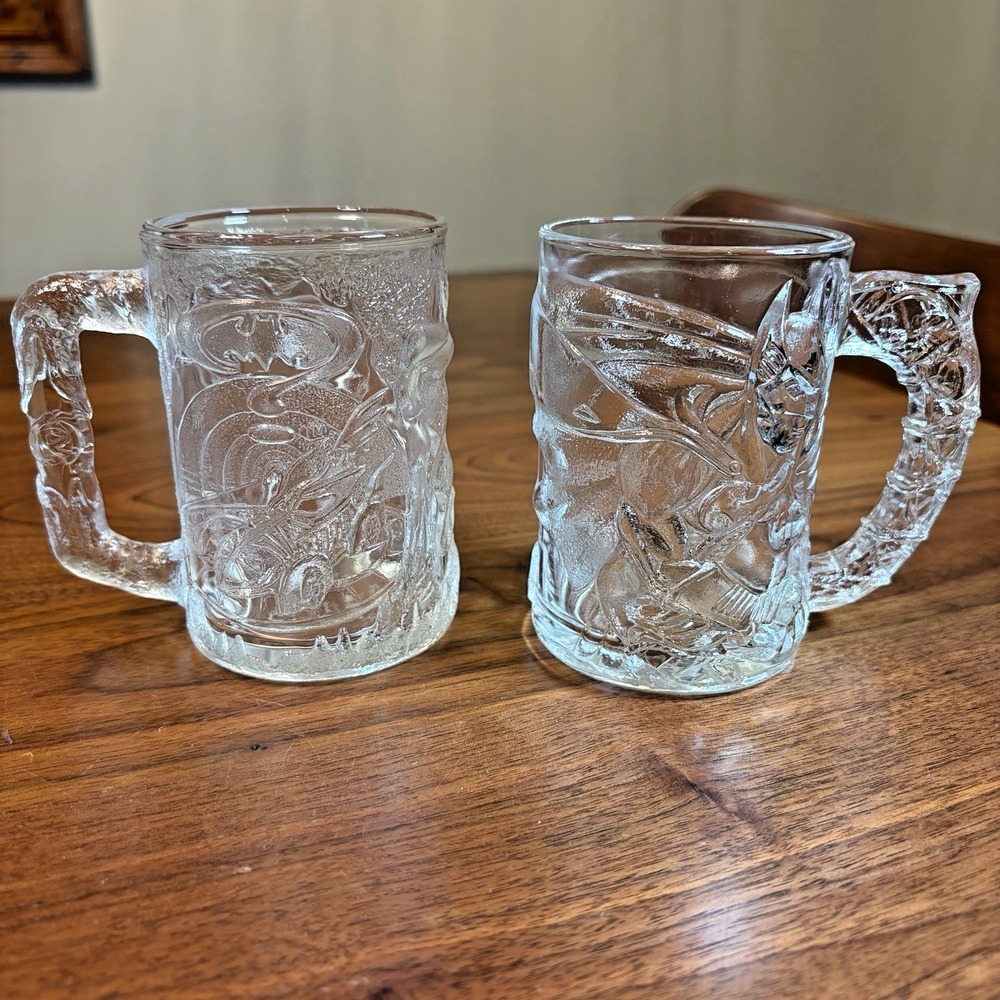 McDonalds Batman Forever 1995 Glass Mugs Set of 2 Batman & Robin Vintage Clear